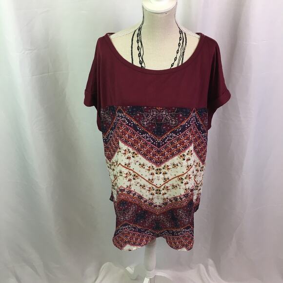 Rewind Floral Chevron Tee Maroon White Large - Picture 2 of 14
